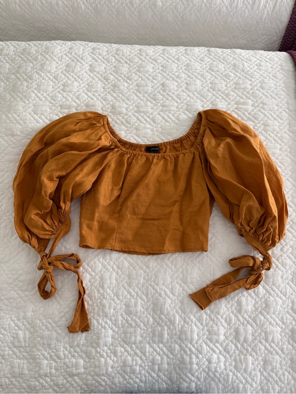 Deep Yellow Puff-Sleeve Crop Top